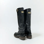 Chanel Boots Long Shoes Leather Patent Black Gold Logo — view 4