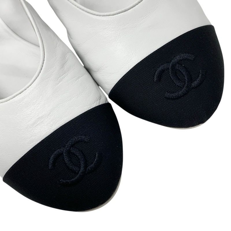 Chanel Flat Shoes Leather Fabric White Black Mary Jane Coco Mark Ballet — view 9
