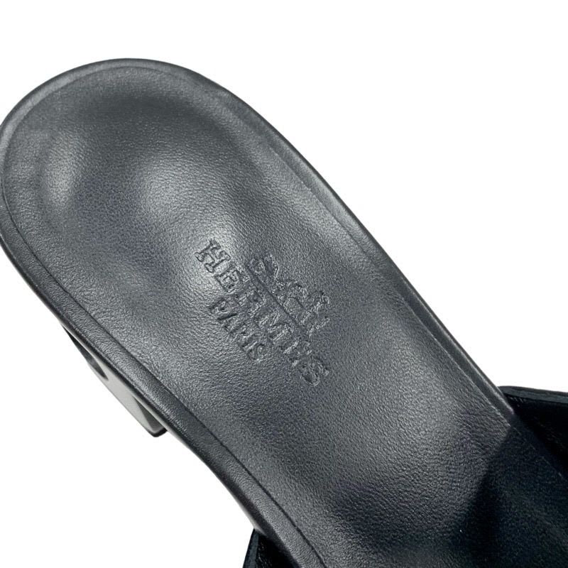 Hermes ELIA Sandals Shoes Leather Black Mule Circle Cut — view 7
