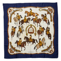 Hermes Carre 90 Reprise Horse Riding Scene Scarf Navy Multicolor