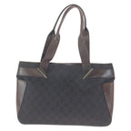 Gucci Dark Brown Silver GG Canvas Leather Tote Shoulder Bag