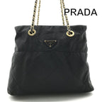 Prada Nylon Chain Tote Shoulder Bag Black Purse