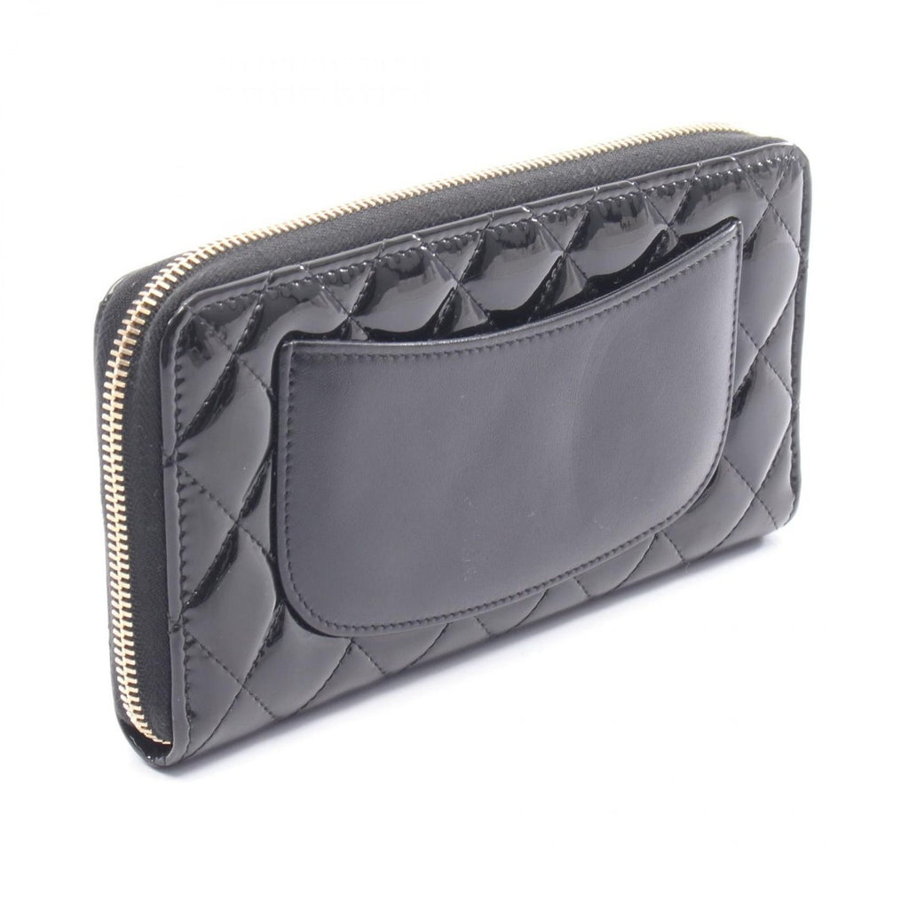 Chanel Round Wallet Classic Long Zip Quilted Black Patent — view 2