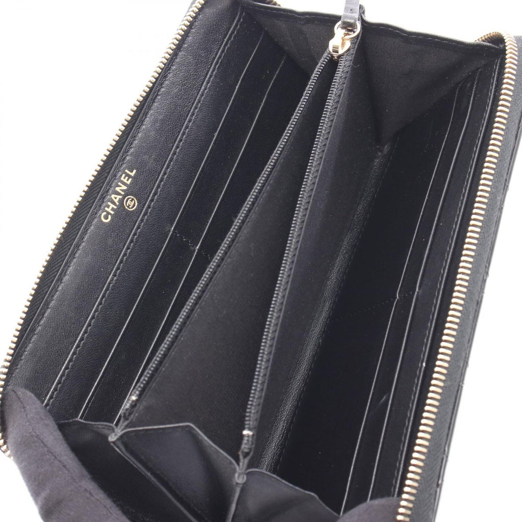 Chanel Round Wallet Classic Long Zip Quilted Black Patent — view 3