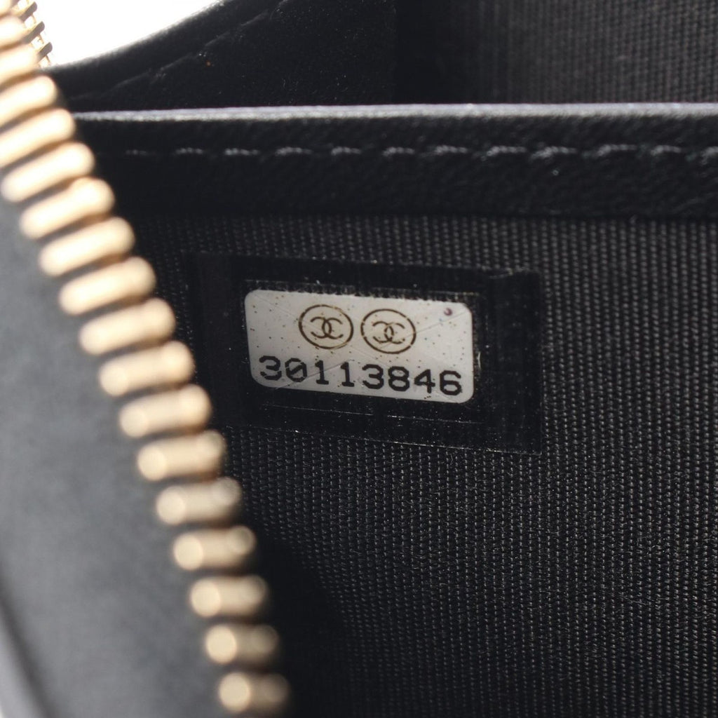 Chanel Round Wallet Classic Long Zip Quilted Black Patent — view 5