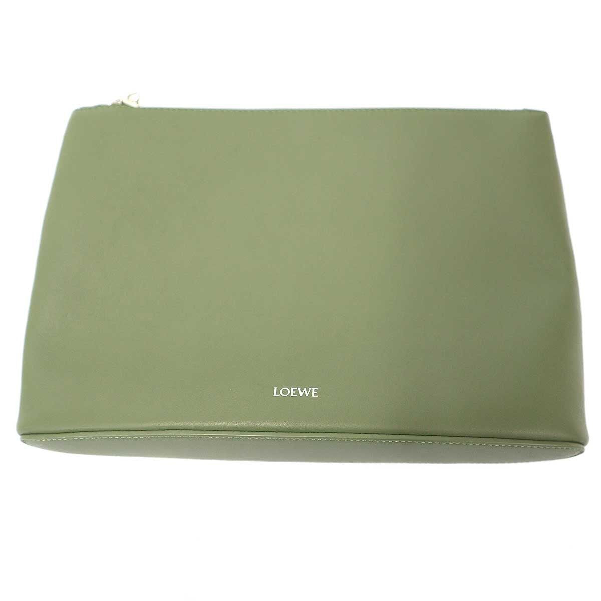 Loewe Leather Clutch Pouch Khaki