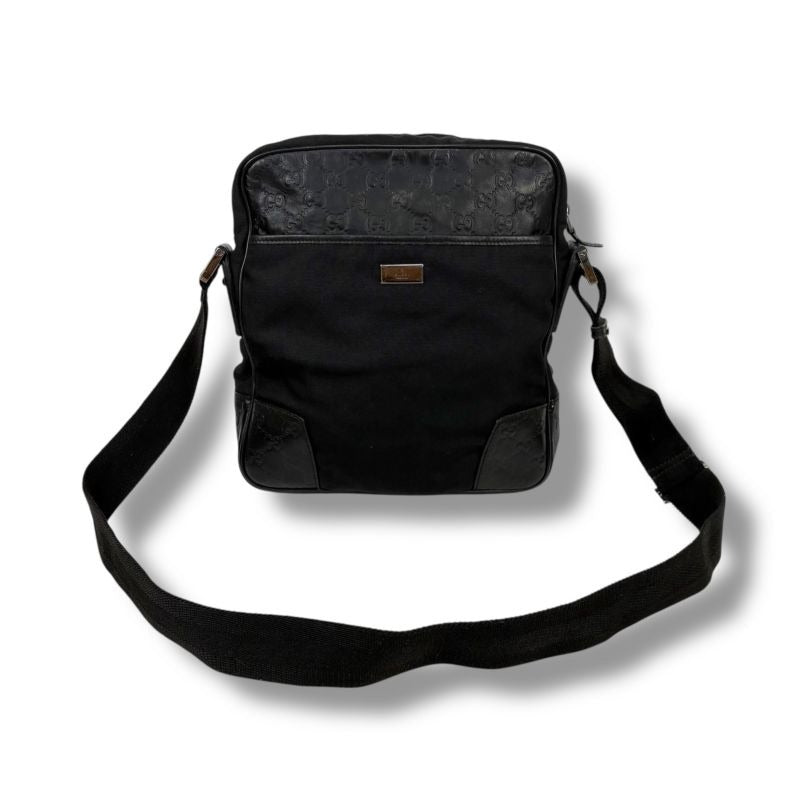 Gucci Crossbody Bag Shoulder Black Cima Leather GG Pattern Nylon Canvas