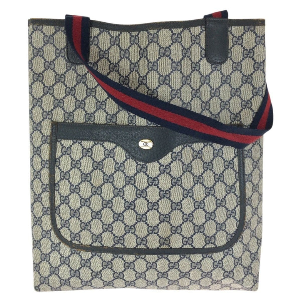 Gucci Sherry Line Vintage Navy GG Supreme Canvas Leather Tote