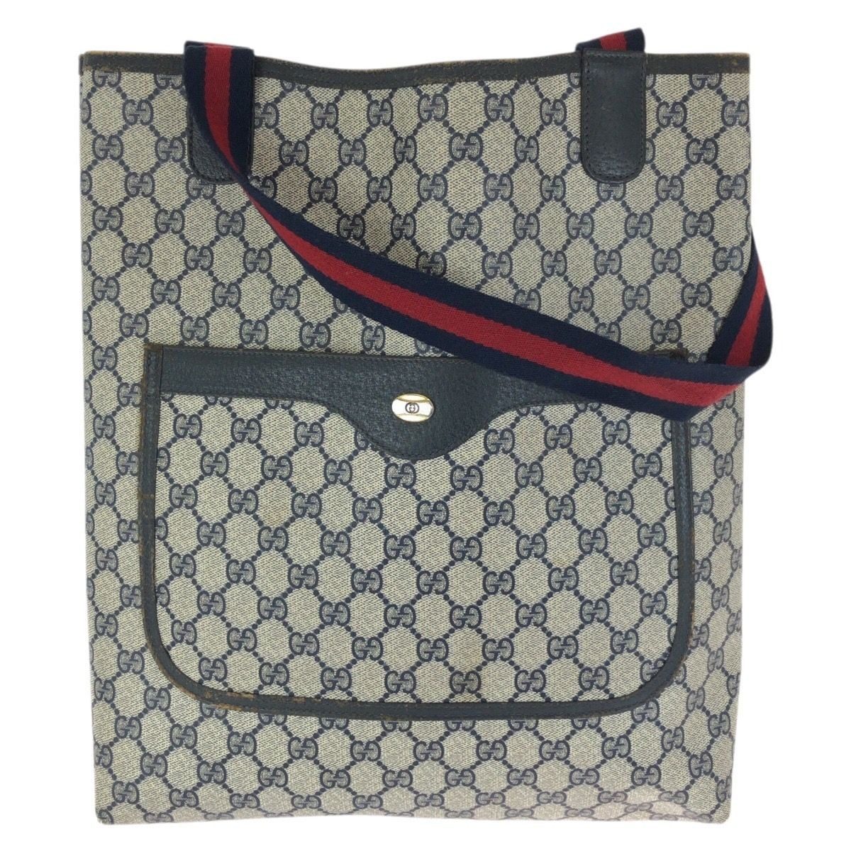 Gucci Sherry Line Vintage Navy GG Supreme Canvas Leather Tote