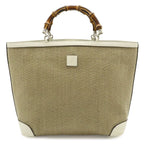 Gucci Bamboo Children's Handbag Straw Leather Natural White Gold