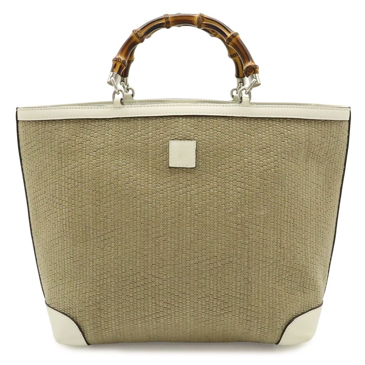 Gucci Bamboo Children's Handbag Straw Leather Natural White Gold