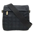 Chanel New Travel Line Shoulder Bag Crossbody Nylon Jacquard Leather Black