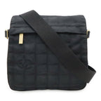 Chanel New Travel Line Shoulder Bag Crossbody Nylon Jacquard Leather Black
