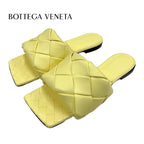 Bottega Veneta Lido Sandals Shoes Leather Yellow Flat Mules Intrecciato