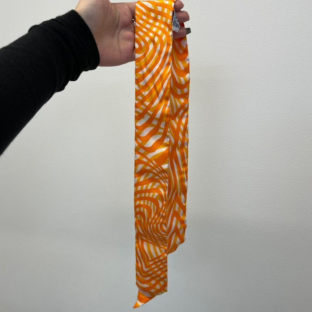 Hermes Twilly Bar Scarf Silk Orange White