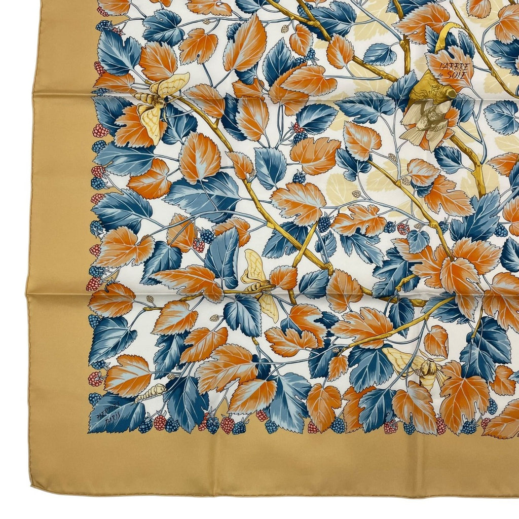 Hermes Scarf Silk Carre 90 L'arbre de Soie Tree Mulberry and Silkworm — view 4