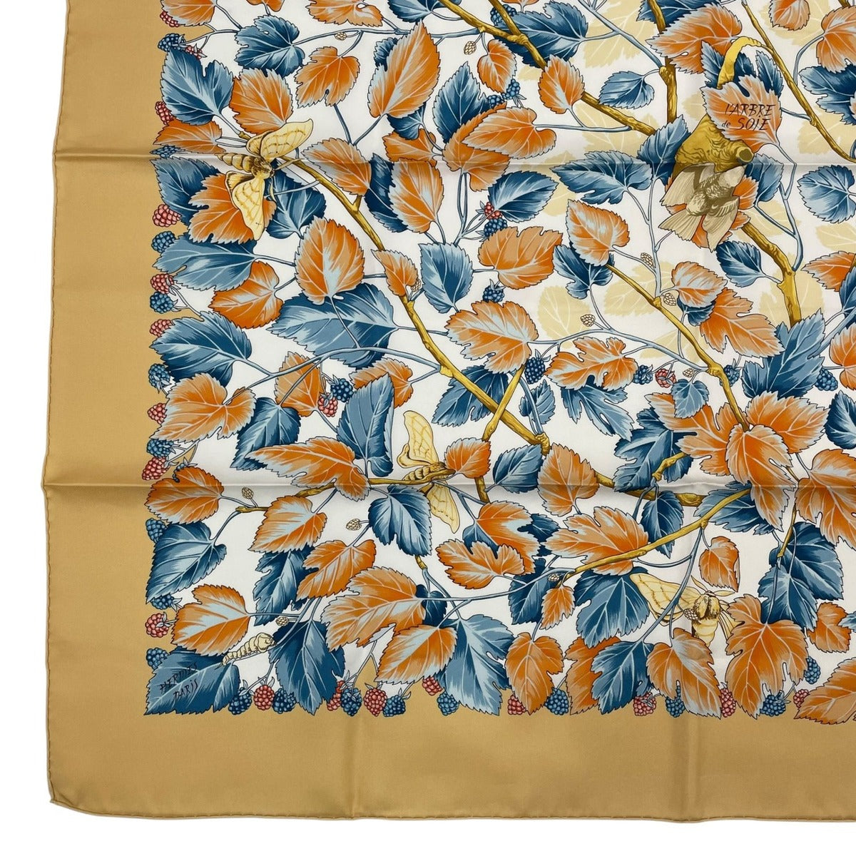 Hermes Scarf Silk Carre 90 L'arbre de Soie Tree Mulberry and Silkworm — view 4