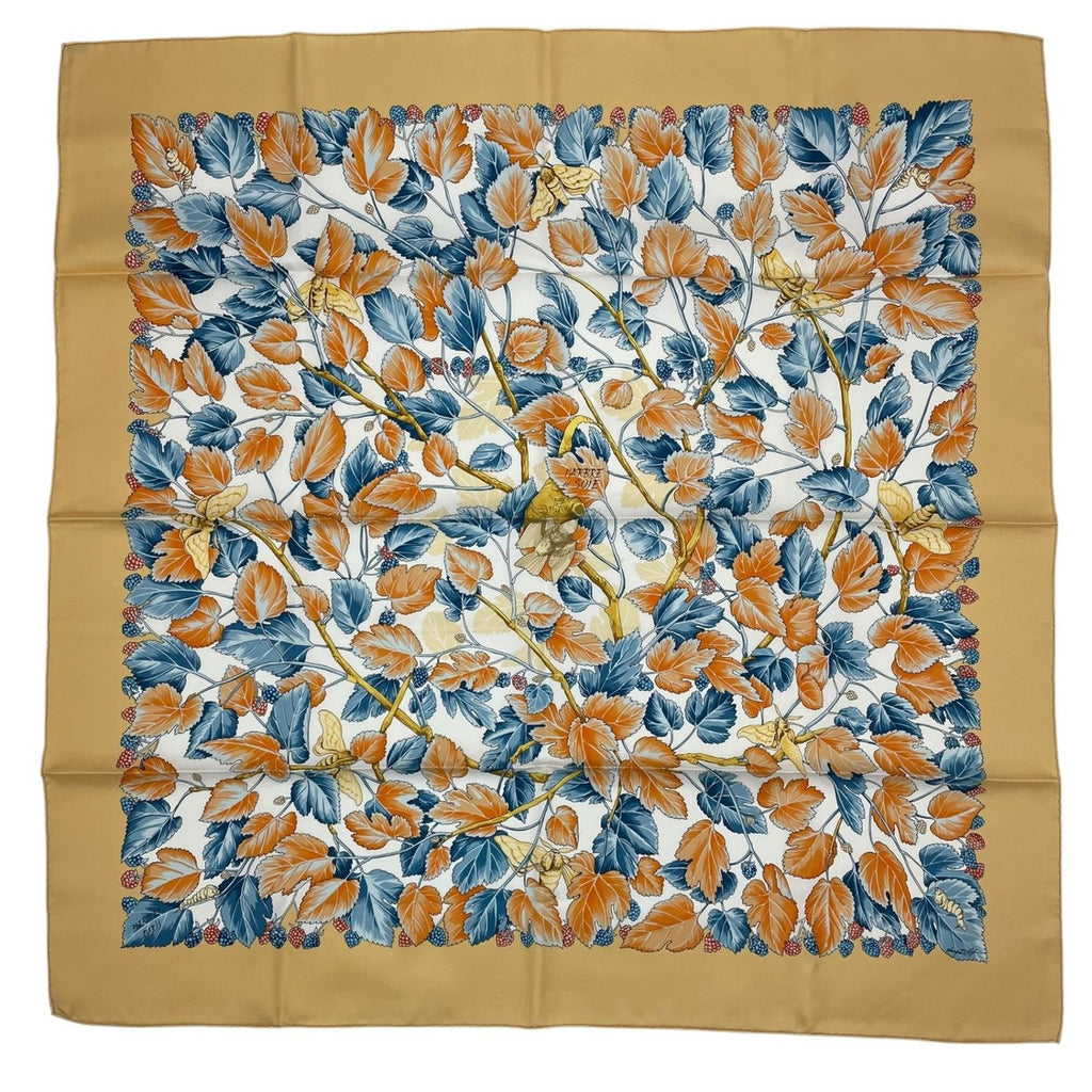Hermes Scarf Silk Carre 90 L'arbre de Soie Tree Mulberry and Silkworm