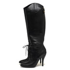 Gucci Long Boots Shoes Women Leather Black Elizabeth High Heel
