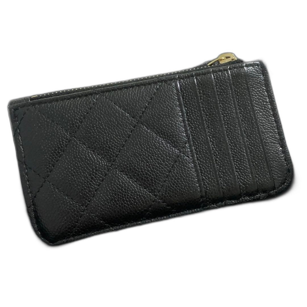 Chanel Quilted Zip Card Case Caviar Leather Black — view 2