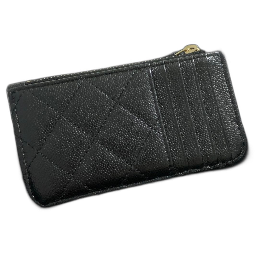 Chanel Quilted Zip Card Case Caviar Leather Black — view 2
