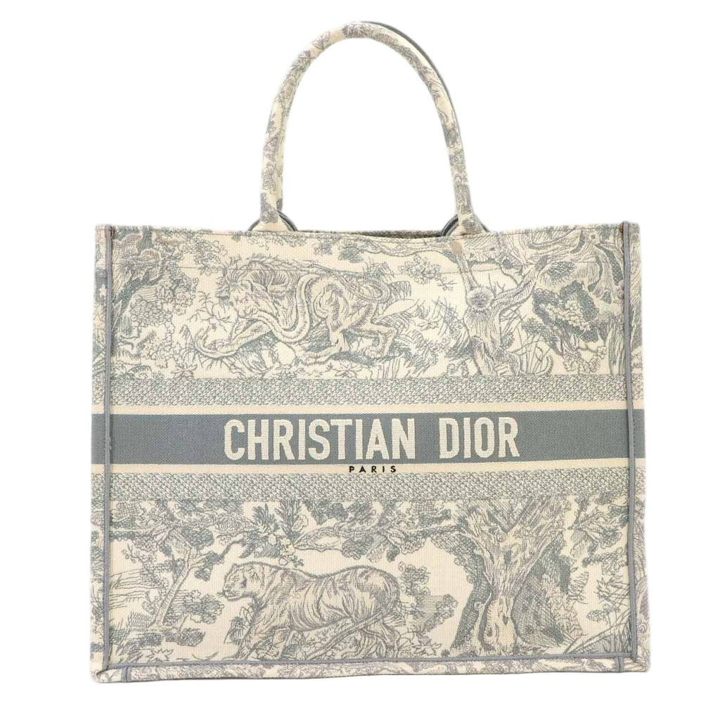 Dior Book Tote Bag Large Toile de Jouy Canvas Ecru Gray