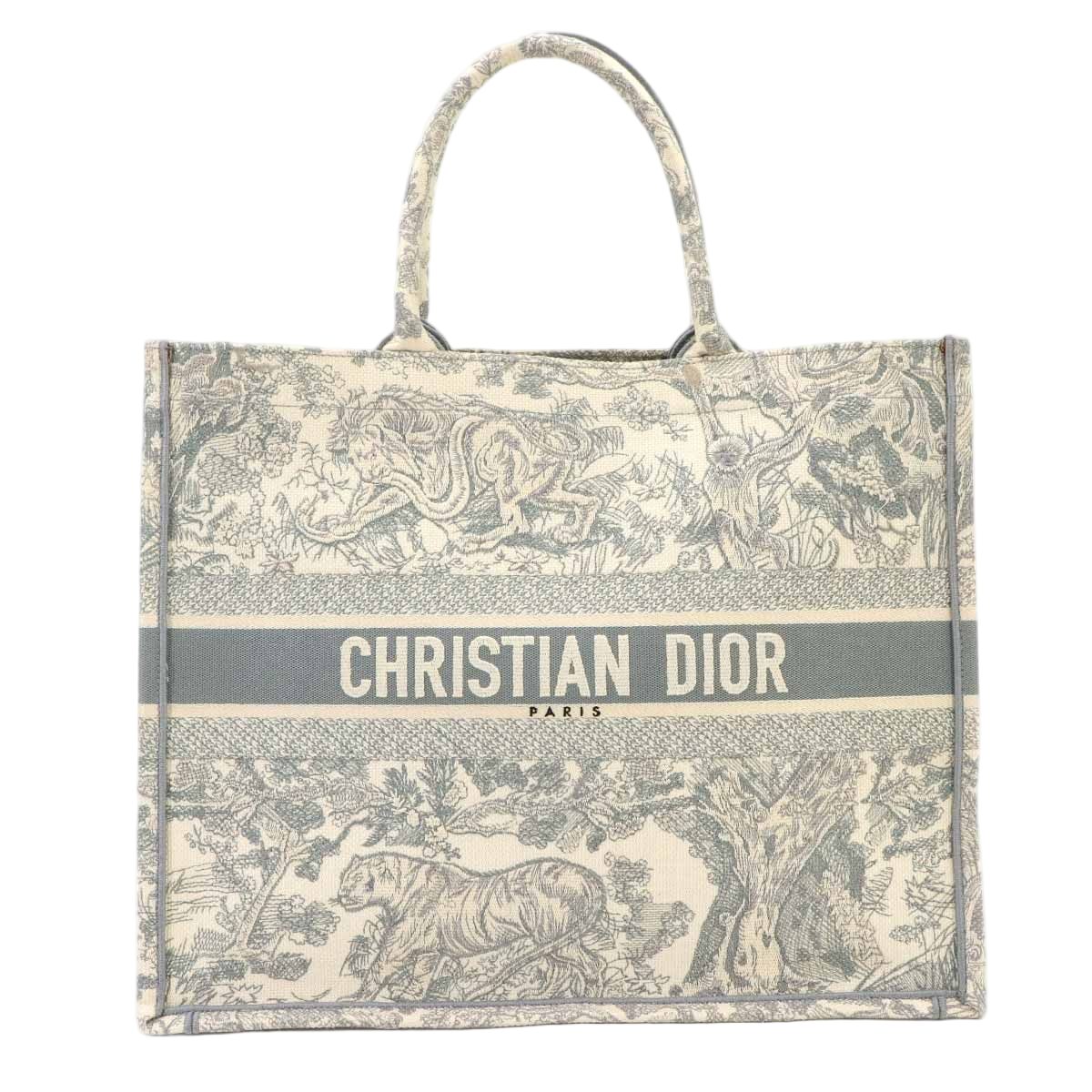 Dior Book Tote Bag Large Toile de Jouy Canvas Ecru Gray