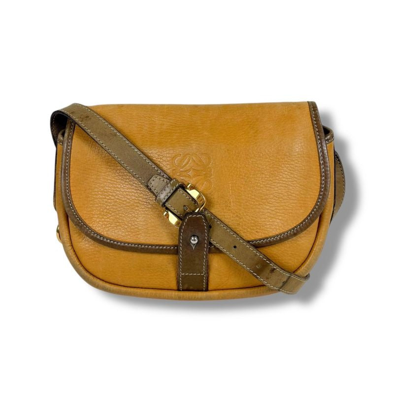 Loewe Anagram Logo Mini Shoulder Bag Yellow Beige Leather Vintage
