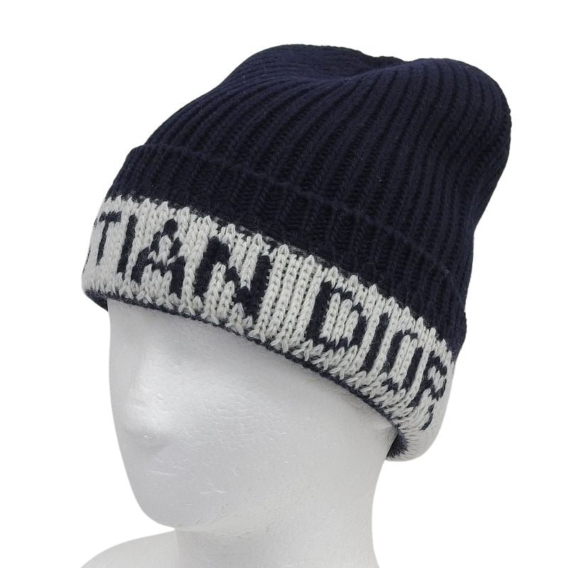 Christian Dior 31 Noe714 Ixgh Wool Cashmere Logo Beanie Knit Cap Navy White