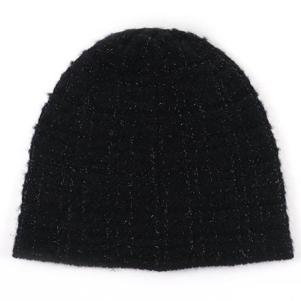 Chanel Cashmere Silk CC Logo Knit Cap Beanie Hat Black Lame — view 2