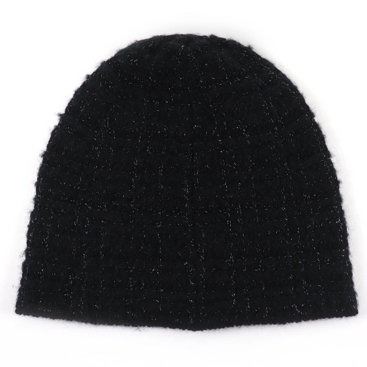 Chanel Cashmere Silk CC Logo Knit Cap Beanie Hat Black Lame — view 2
