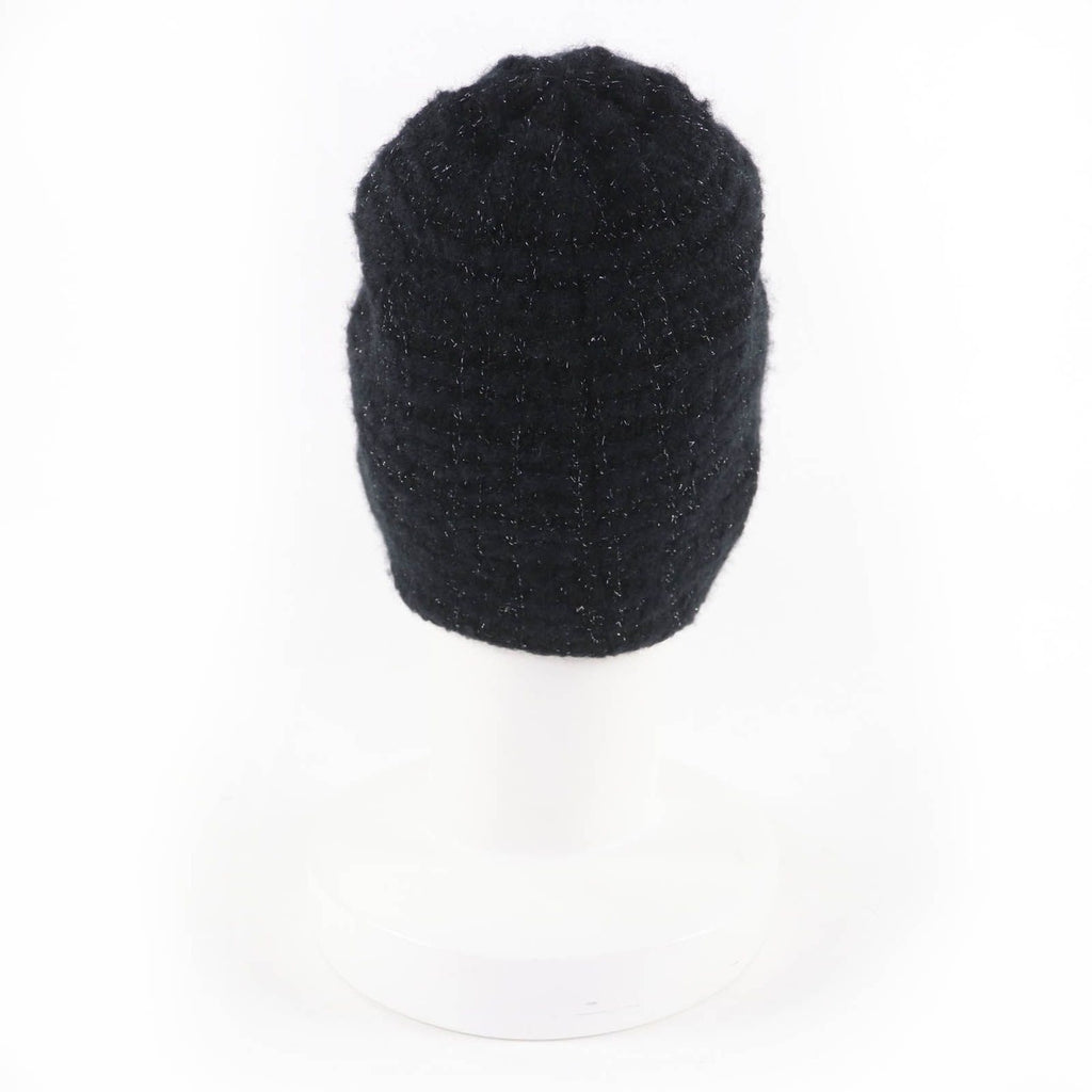 Chanel Cashmere Silk CC Logo Knit Cap Beanie Hat Black Lame — view 5