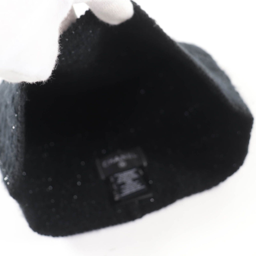 Chanel Cashmere Silk CC Logo Knit Cap Beanie Hat Black Lame — view 7