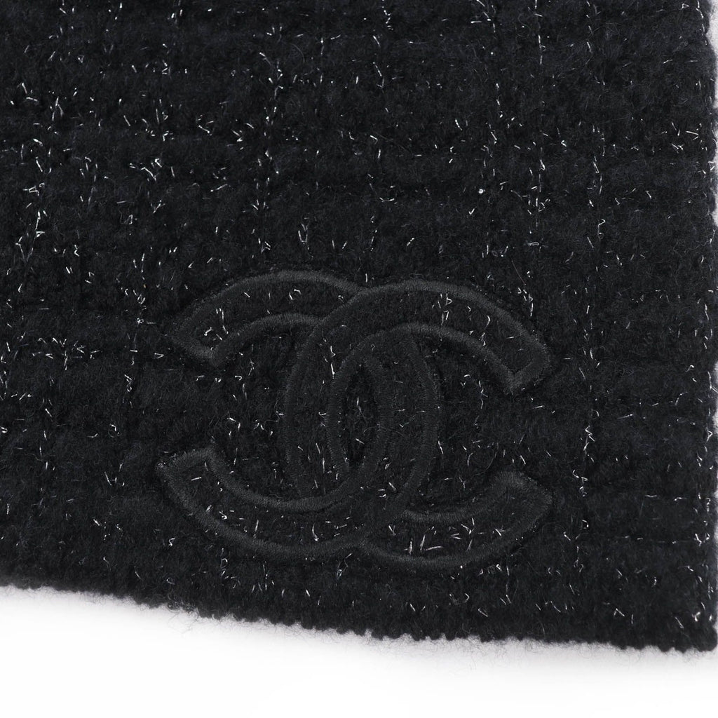 Chanel Cashmere Silk CC Logo Knit Cap Beanie Hat Black Lame — view 8