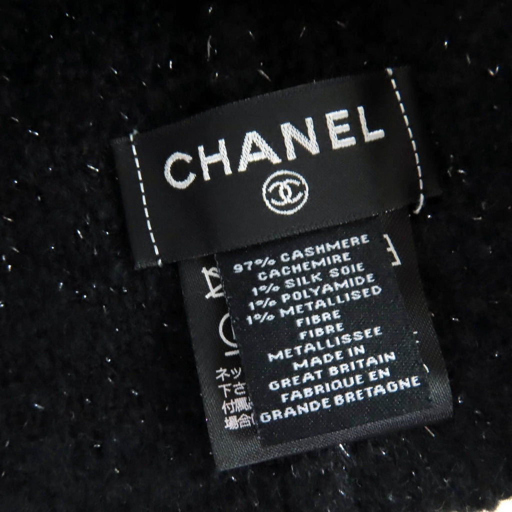 Chanel Cashmere Silk CC Logo Knit Cap Beanie Hat Black Lame — view 9
