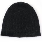 Chanel Cashmere Silk CC Logo Knit Cap Beanie Hat Black Lame
