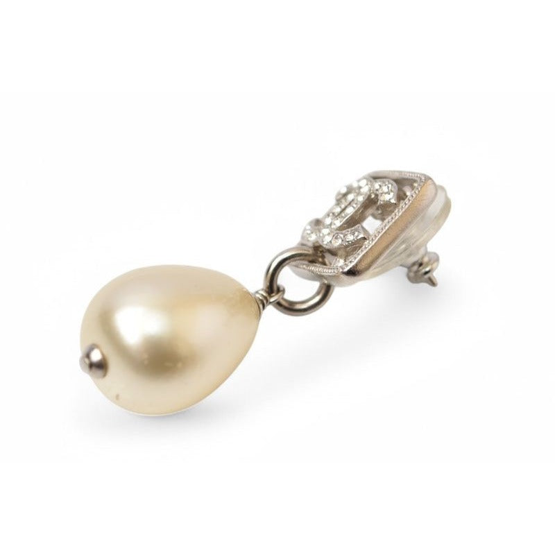 Chanel CC Motif Coco Mark Rhinestone Swing Pearl Silver White — view 2