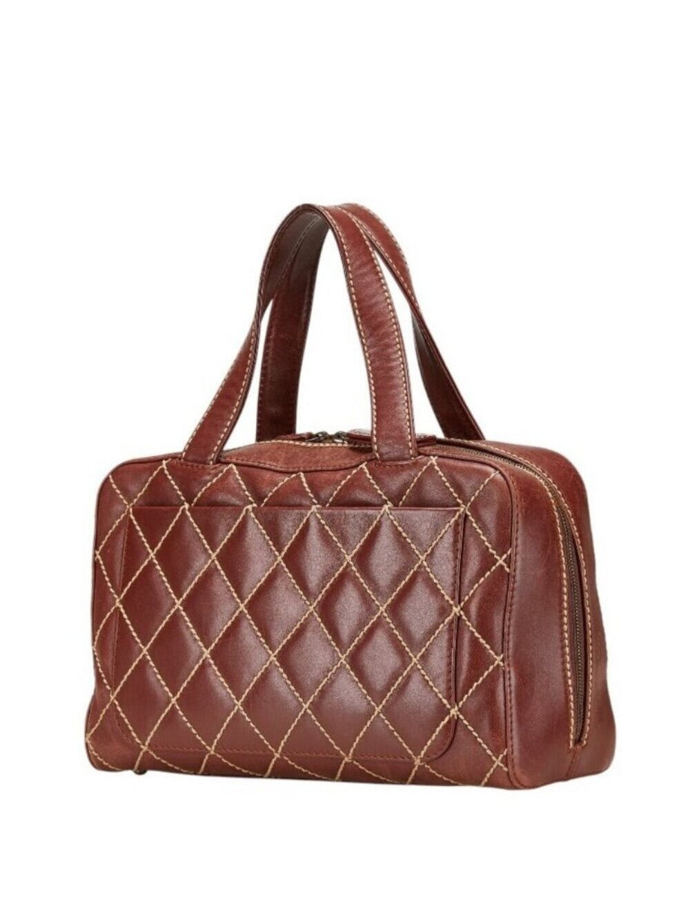 Chanel CC Wild Stitch Vintage Quilted Bowler Hand Bag Lambskin