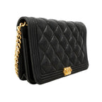 Chanel Shoulder Wallet Boy Caviar Leather Black Gold — view 2
