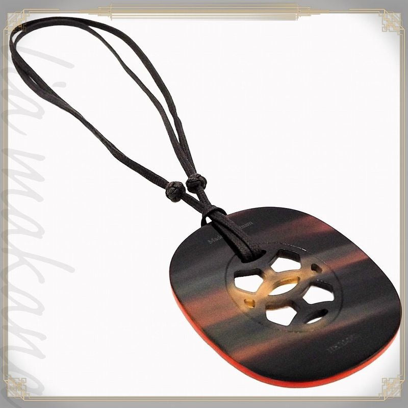 Hermes Lift GM Buffalo Horn with String Dark Brown Orange Pendant Necklace — view 2