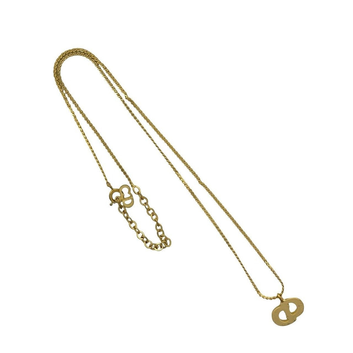 Dior CD Logo Motif Rhinestone Necklace Pendant Choker Gold — view 5