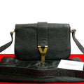 Saint Laurent Yves Logo Leather Shoulder Bag Pochette Black