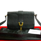 Saint Laurent Yves Logo Leather Shoulder Bag Pochette Black