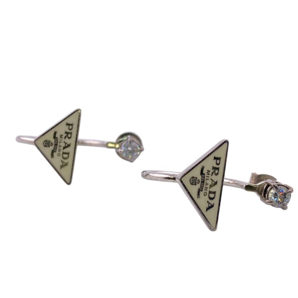 Prada Triangle Logo Symbol Earrings White