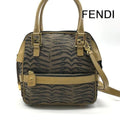 Fendi Zebra Pattern Canvas 2-Way Bag Brown Bag
