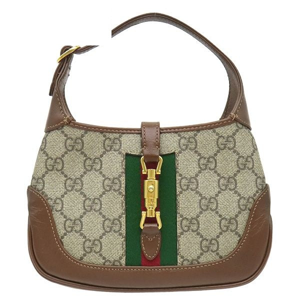 Gucci 2-Way Bag Jackie 1961 GG Supreme Canvas Leather Beige Brown Gold Mini