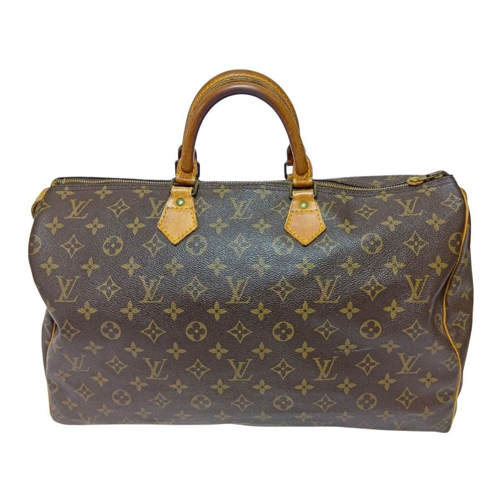 Louis Vuitton Monogram Speedy 40 Boston Bag Brown Zipper Torn on Handle