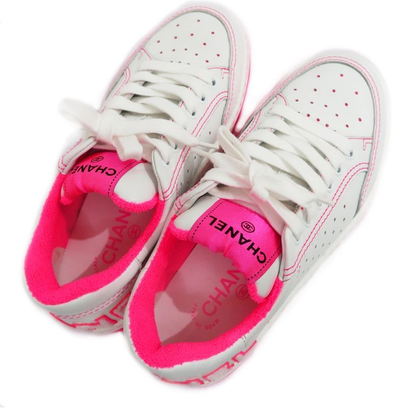 Chanel Sneakers Size 36 White Pink Punching Leather Lady — view 4