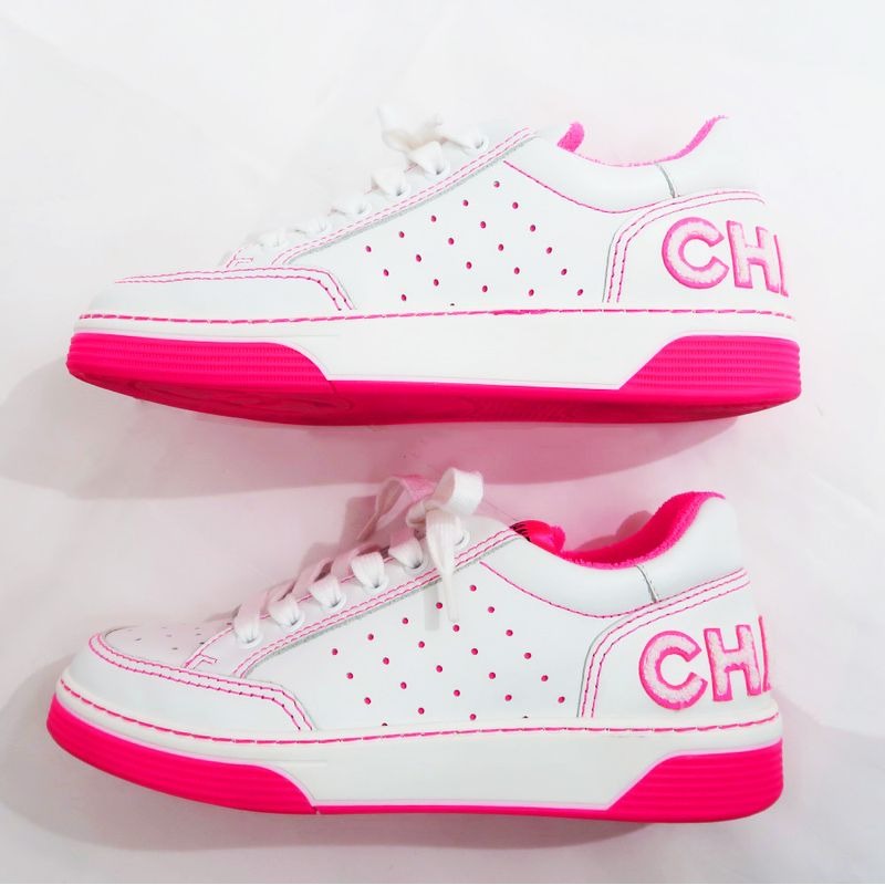Chanel Sneakers Size 36 White Pink Punching Leather Lady — view 7