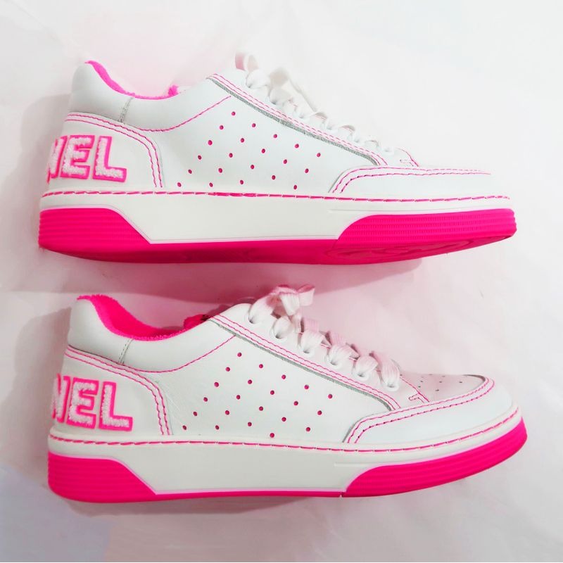 Chanel Sneakers Size 36 White Pink Punching Leather Lady — view 8